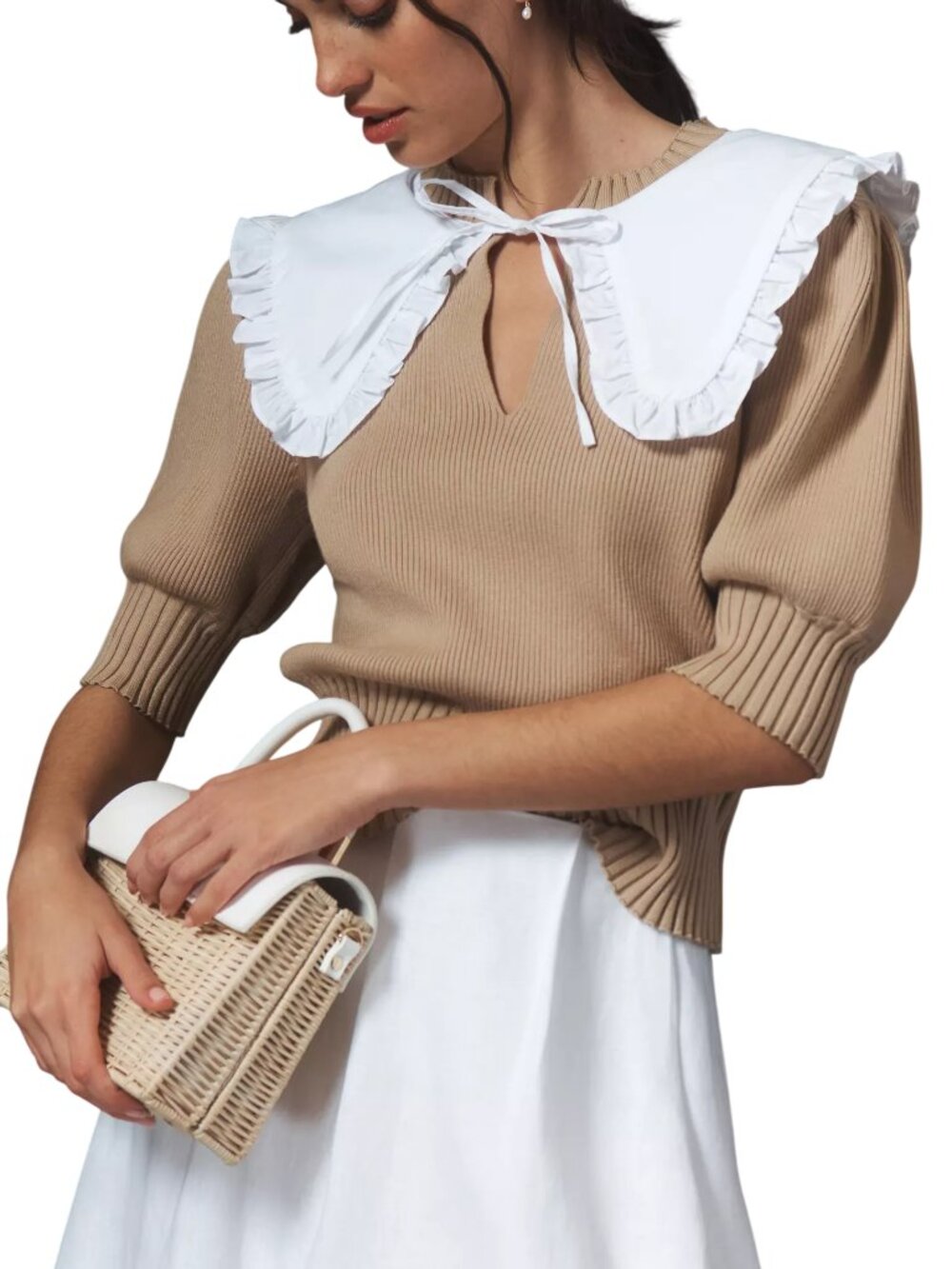 Anthropologie Maeve Collar Sweater Tee Tan Medium